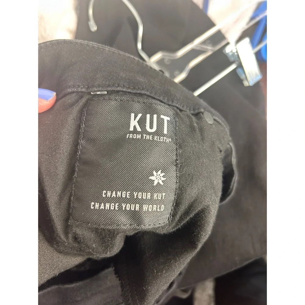 Kut from the Kloth Meg Fab Ab Wide Leg High Rise Black Jeans Raw Hem Size 12 - Picture 5 of 10